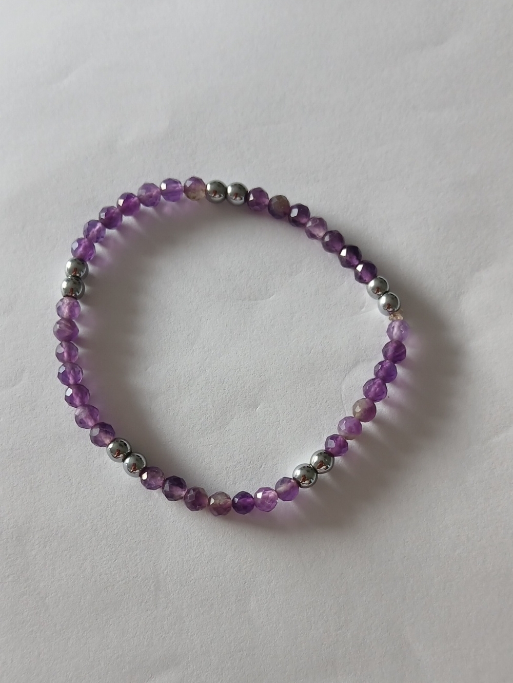 Amethyst &hematite Natural Gemstone Beaded Bracelet Nwt